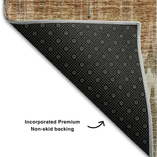 Chocolate Green And Beige Striped Washable Area Rug With UV Protection Photo 6