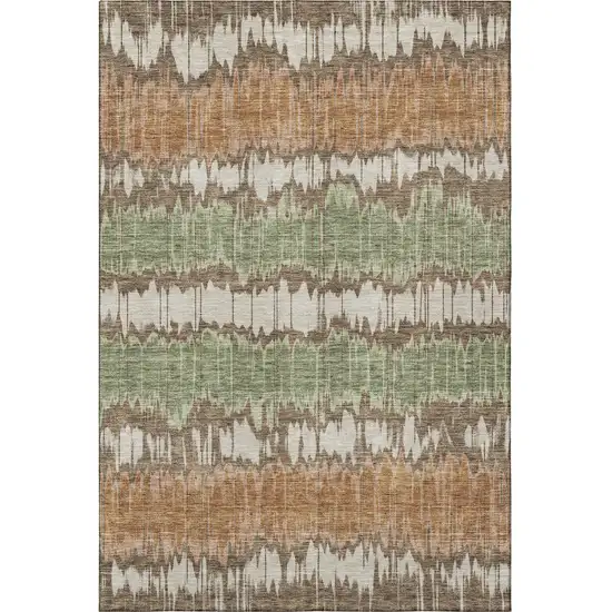 Chocolate Green And Beige Striped Washable Area Rug With UV Protection Photo 3