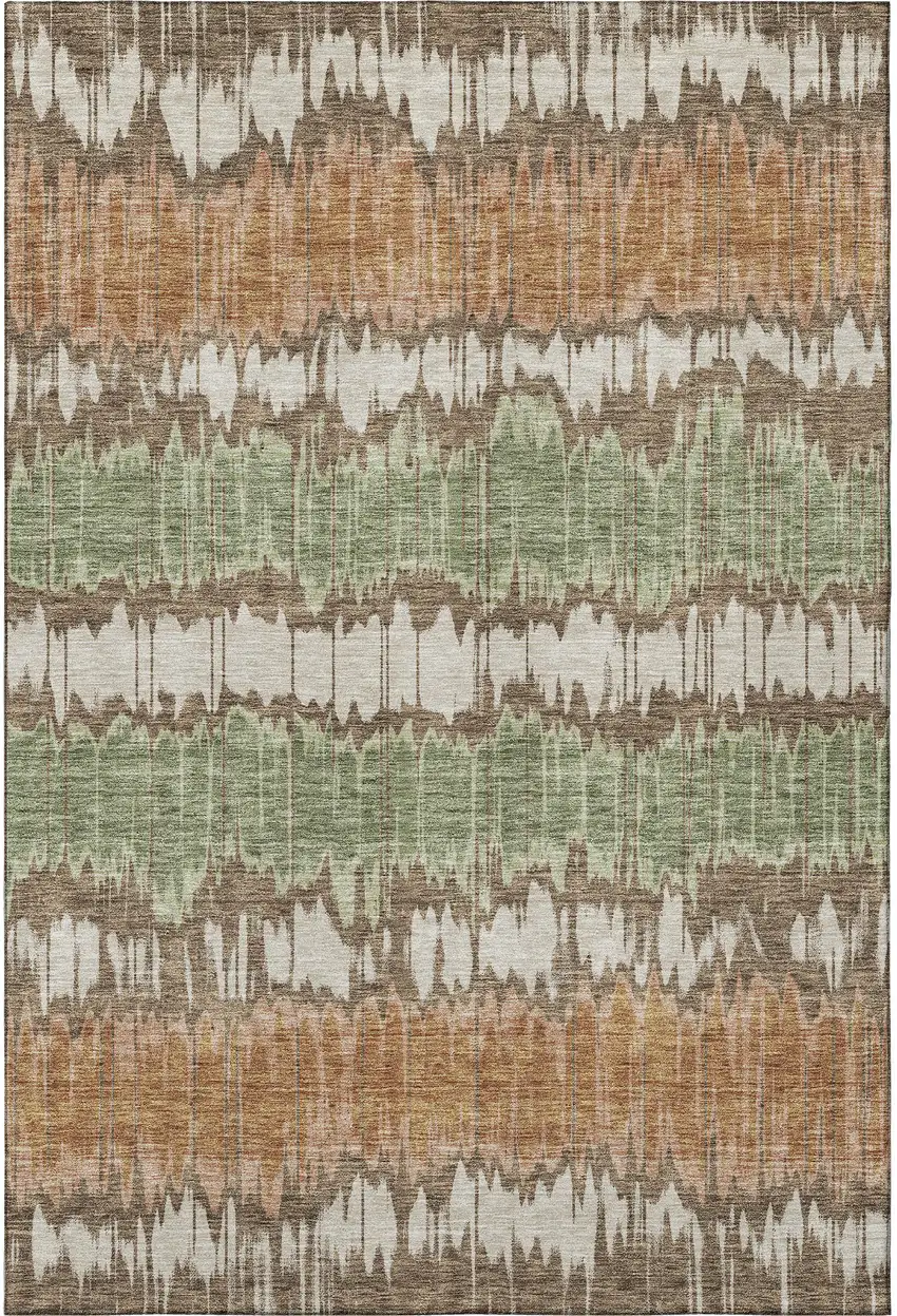 Chocolate Green And Beige Striped Washable Area Rug With UV Protection Photo 3