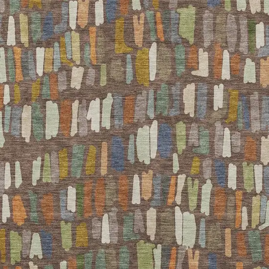 Chocolate Green And Blue Striped Washable Indoor Outdoor Area Rug Photo 2