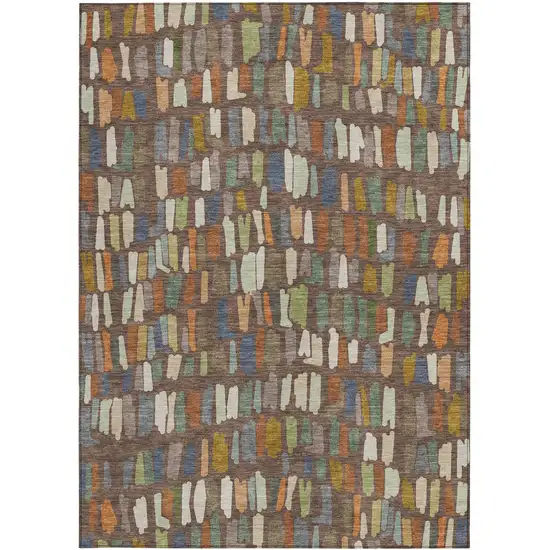 Chocolate Green And Blue Striped Washable Indoor Outdoor Area Rug Photo 3