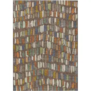 Photo of Chocolate Green And Blue Striped Washable Indoor Outdoor Area Rug