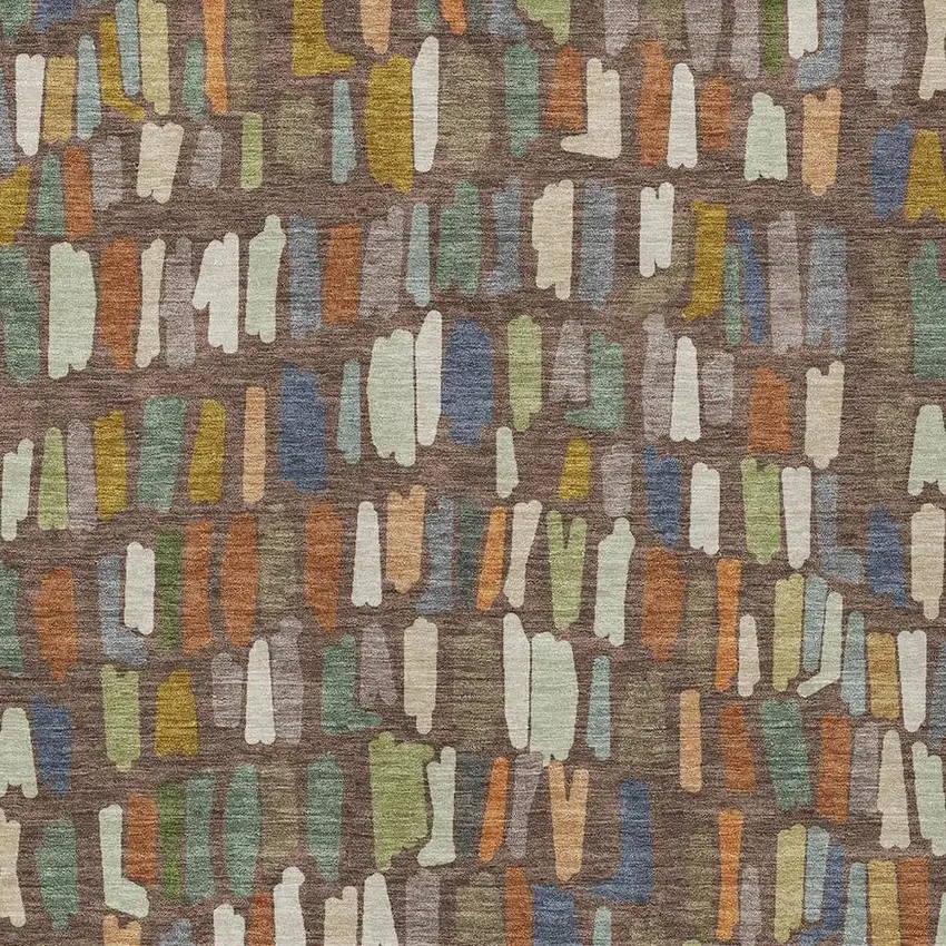 Chocolate Green And Blue Striped Washable Indoor Outdoor Area Rug Photo 2