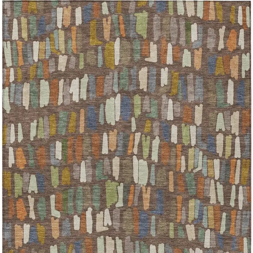 Chocolate Green And Blue Striped Washable Indoor Outdoor Area Rug Photo 3