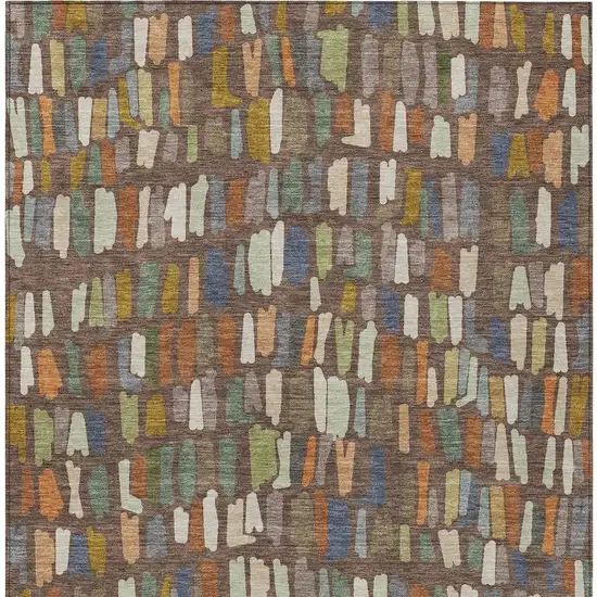 Chocolate Green And Blue Striped Washable Indoor Outdoor Area Rug Photo 2