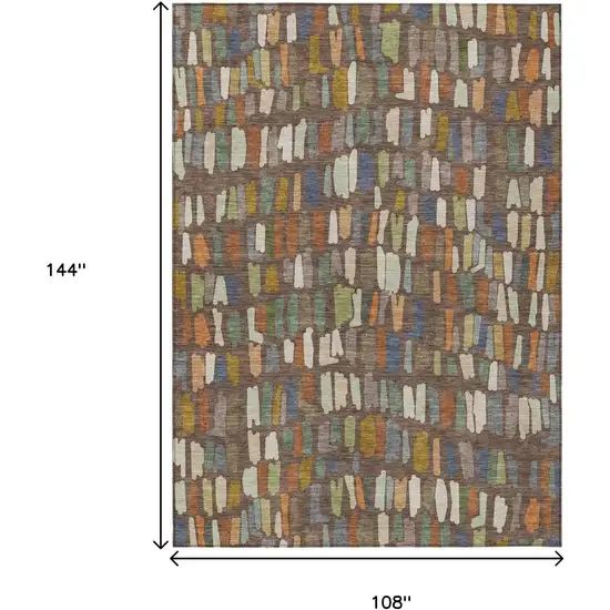 Chocolate Green And Blue Striped Washable Indoor Outdoor Area Rug Photo 7