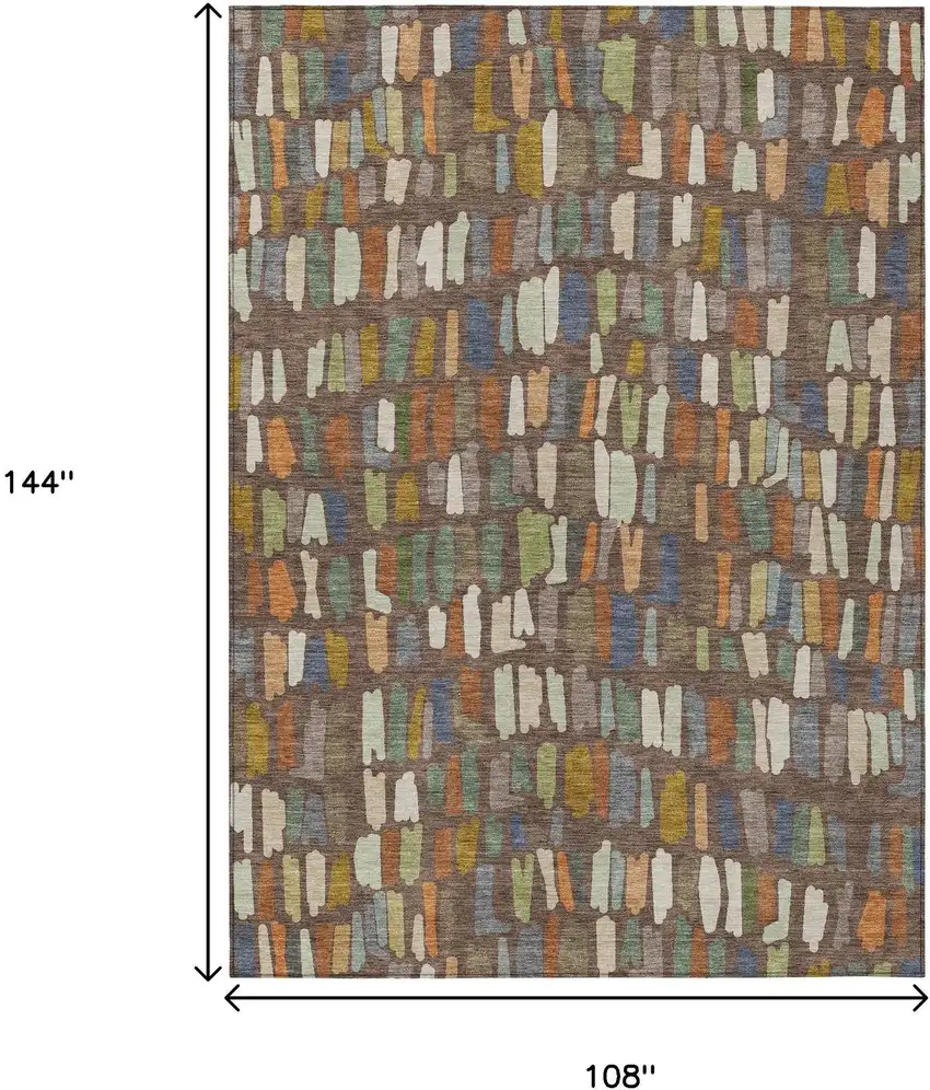 Chocolate Green And Blue Striped Washable Indoor Outdoor Area Rug Photo 7
