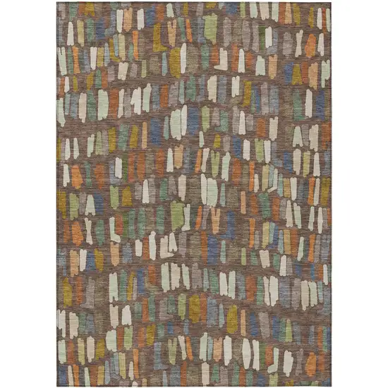 Chocolate Green And Blue Striped Washable Indoor Outdoor Area Rug Photo 1