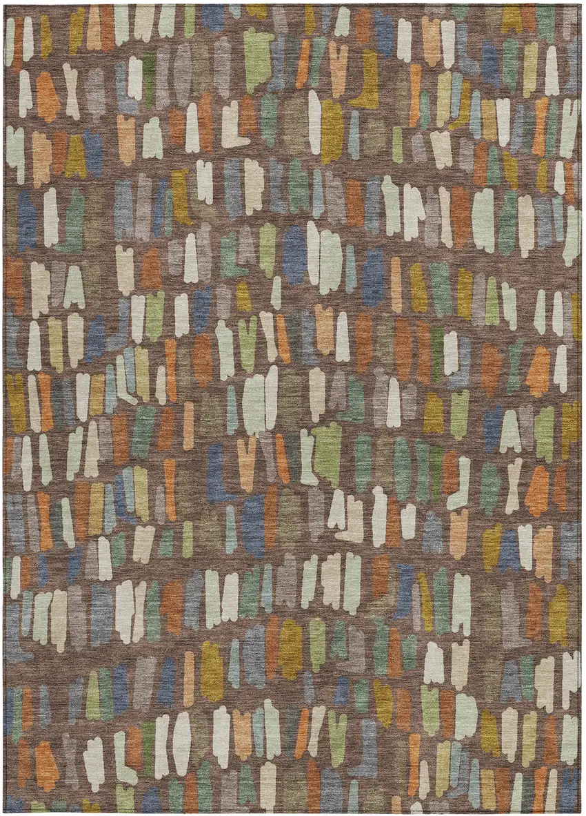 Chocolate Green And Blue Striped Washable Indoor Outdoor Area Rug Photo 3