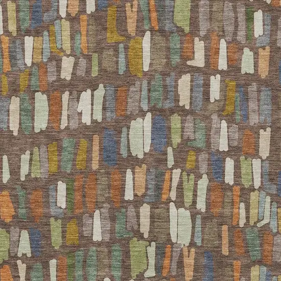 Chocolate Green And Blue Striped Washable Indoor Outdoor Area Rug Photo 2