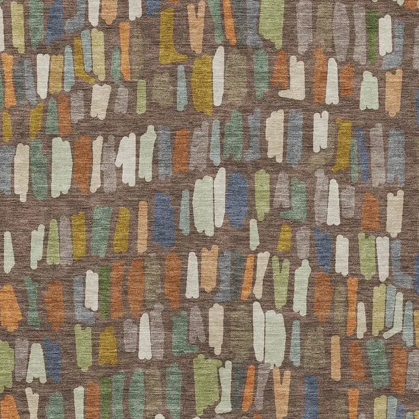 Chocolate Green And Blue Striped Washable Indoor Outdoor Area Rug Photo 2