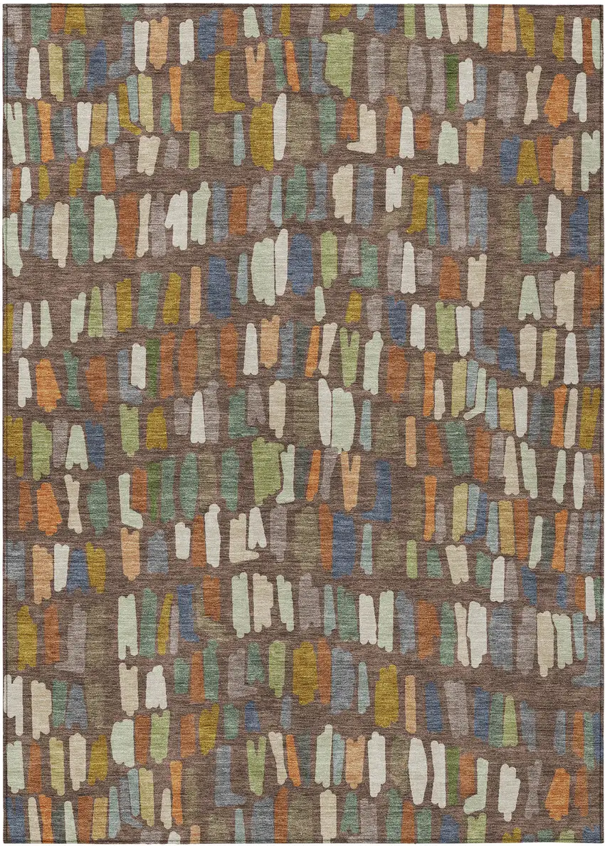 Chocolate Green And Blue Striped Washable Indoor Outdoor Area Rug Photo 1