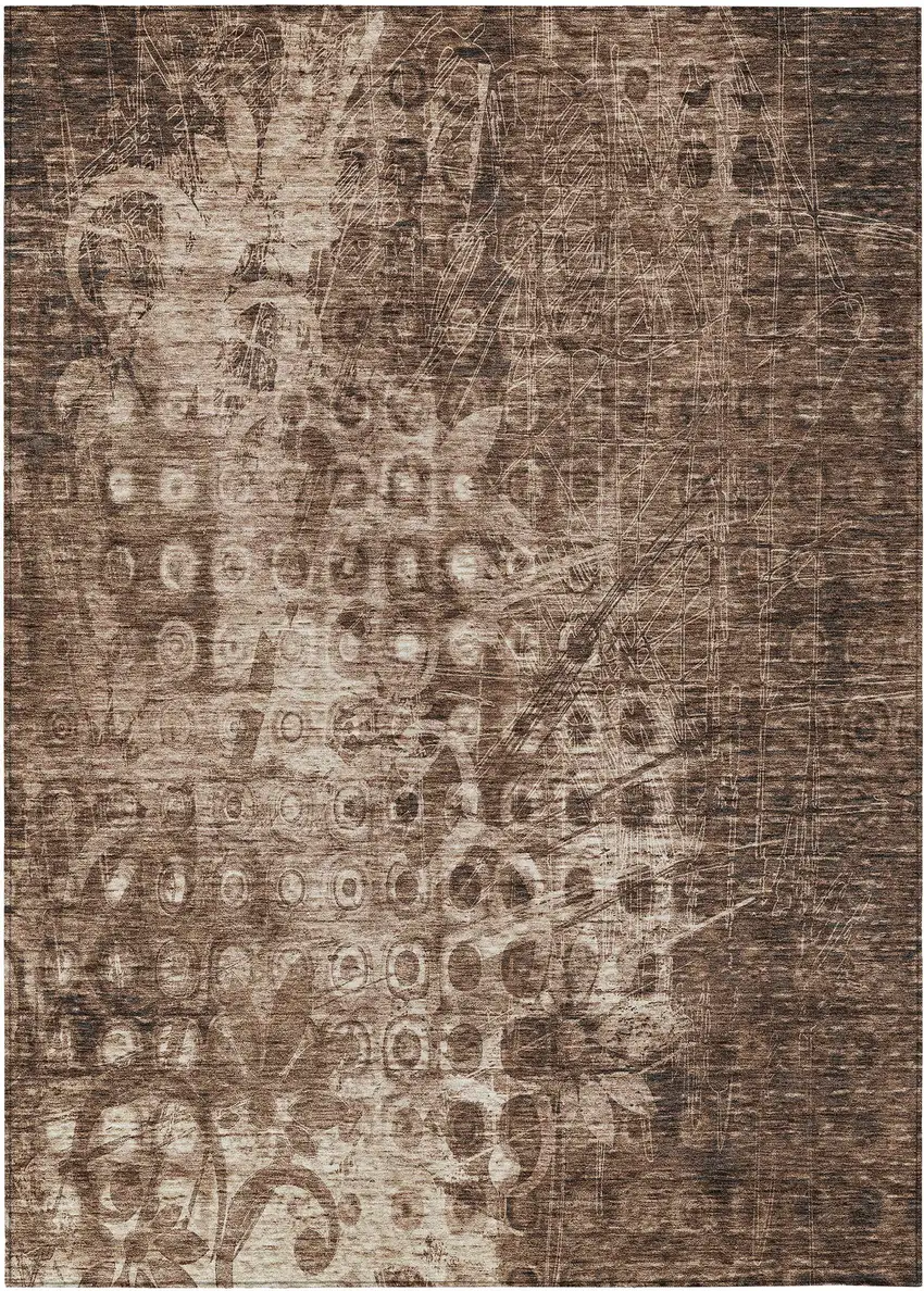 Chocolate Ikat Washable Non Skid Indoor Outdoor Area Rug Photo 2