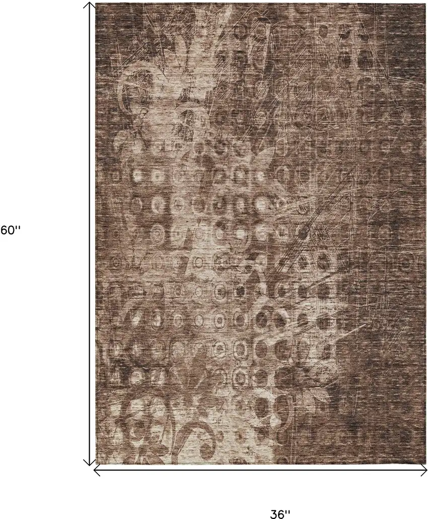 Chocolate Ikat Washable Non Skid Indoor Outdoor Area Rug Photo 3