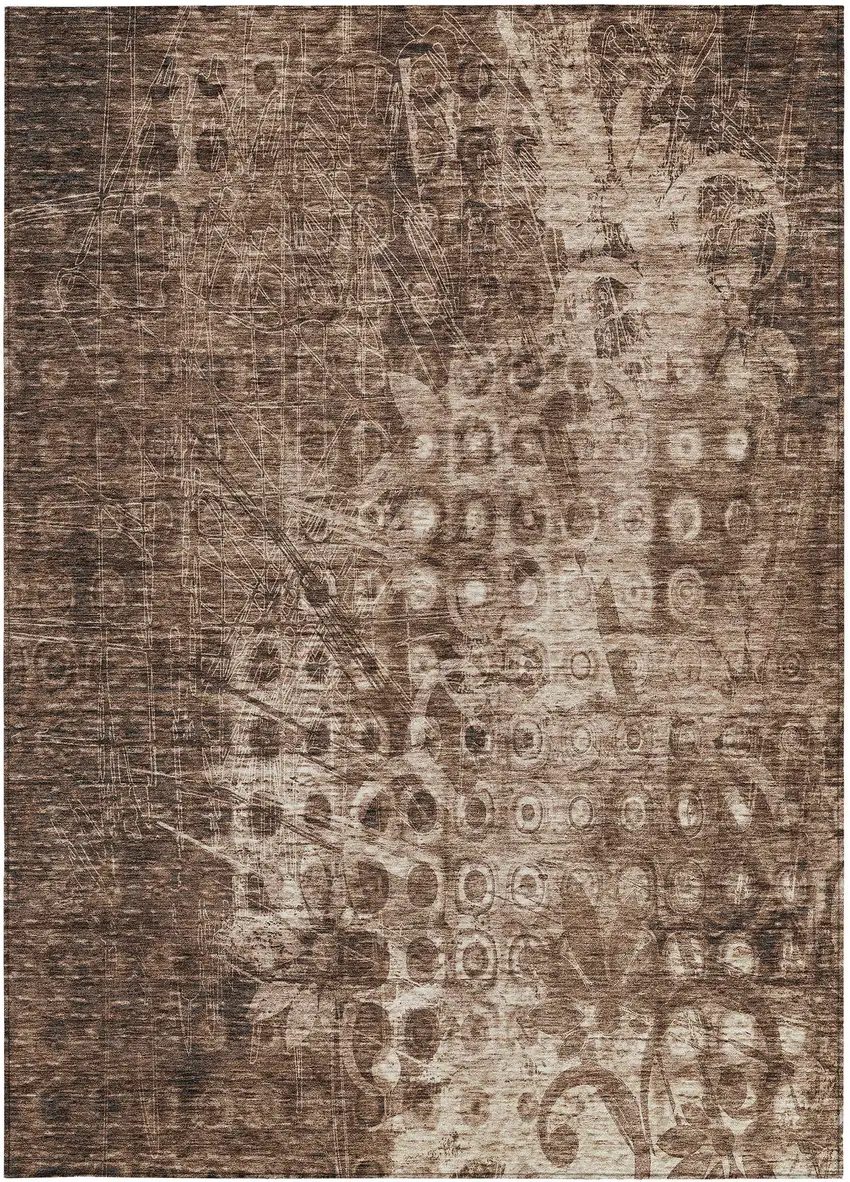 Chocolate Ikat Washable Non Skid Indoor Outdoor Area Rug Photo 6