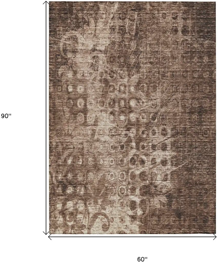 Chocolate Ikat Washable Non Skid Indoor Outdoor Area Rug Photo 3