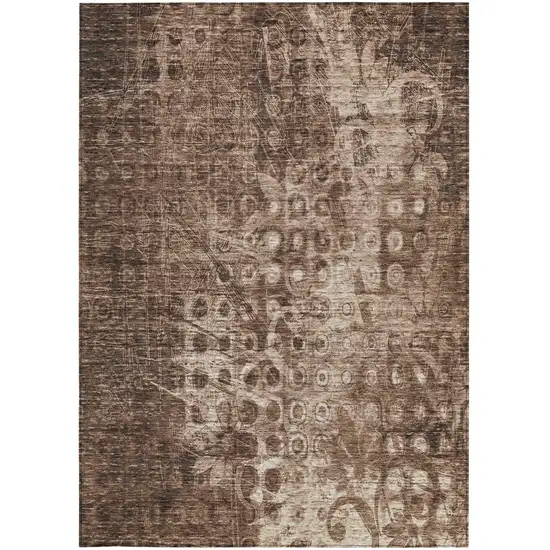 Chocolate Ikat Washable Non Skid Indoor Outdoor Area Rug Photo 6
