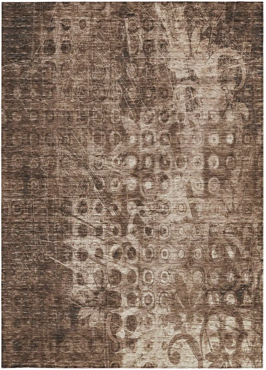 Chocolate Ikat Washable Non Skid Indoor Outdoor Area Rug Photo 6