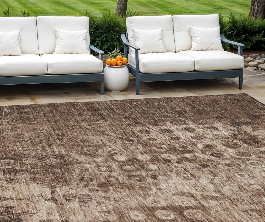 Chocolate Ikat Washable Non Skid Indoor Outdoor Area Rug Photo 1