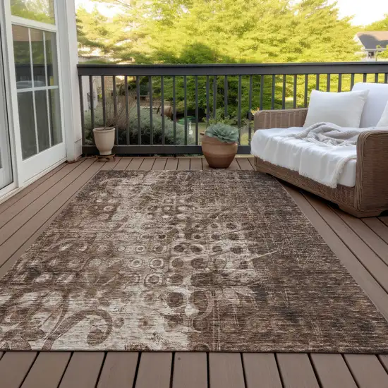 Chocolate Ikat Washable Indoor Outdoor Area Rug Photo 9