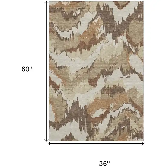 Chocolate Ivory And Beige Abstract Washable Area Rug With UV Protection Photo 3