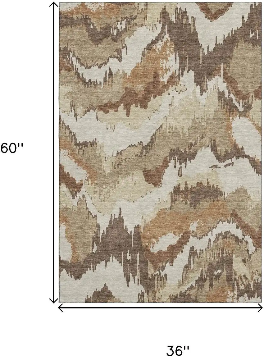 Chocolate Ivory And Beige Abstract Washable Area Rug With UV Protection Photo 3