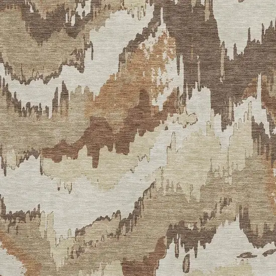 Chocolate Ivory And Beige Abstract Washable Area Rug With UV Protection Photo 4