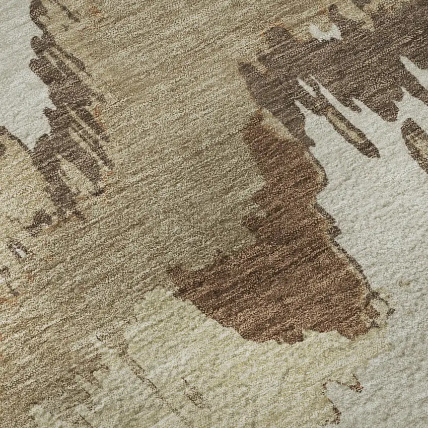 Chocolate Ivory And Beige Abstract Washable Area Rug With UV Protection Photo 5