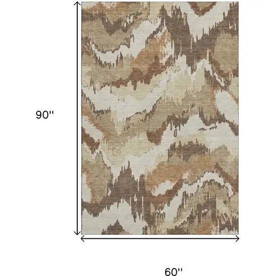 Chocolate Ivory And Beige Abstract Washable Area Rug With UV Protection Photo 3