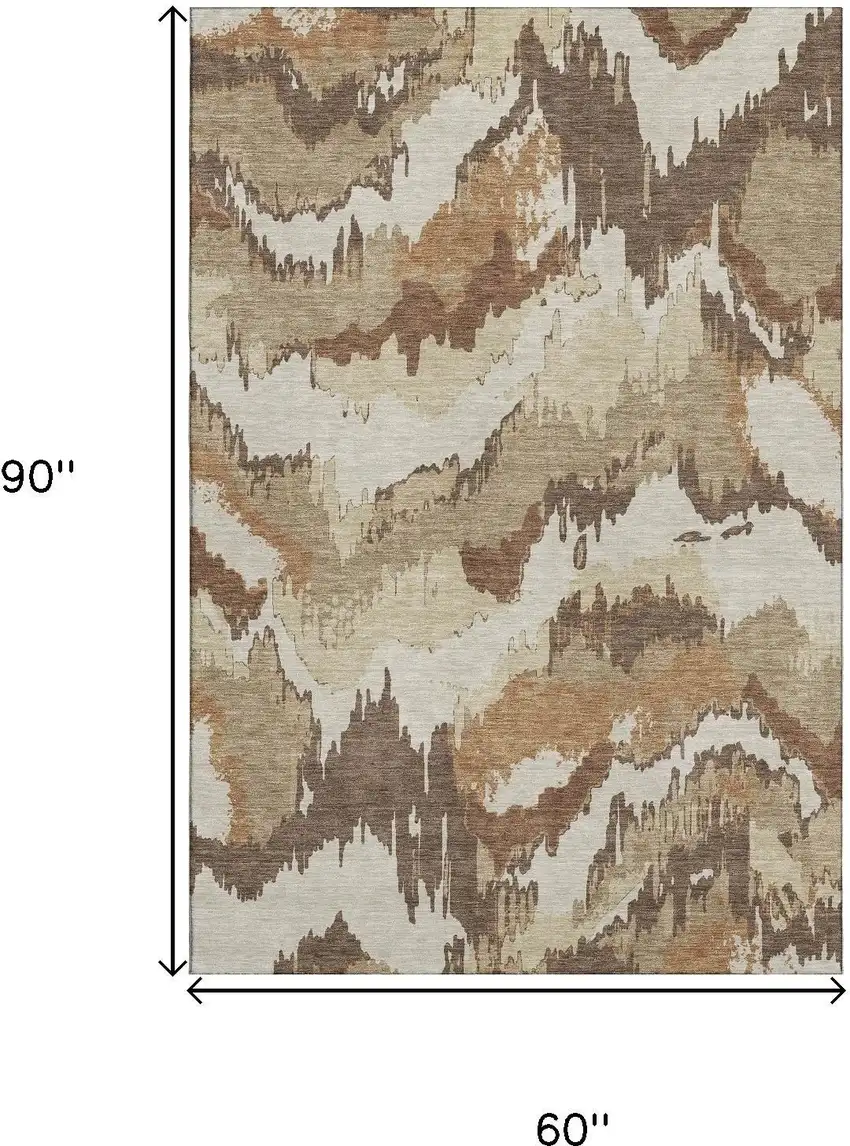 Chocolate Ivory And Beige Abstract Washable Area Rug With UV Protection Photo 3
