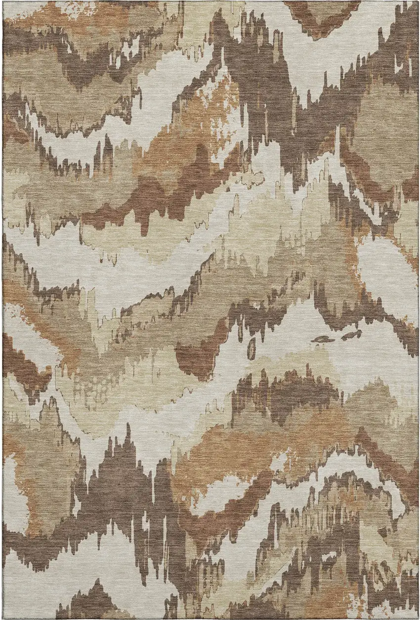 Chocolate Ivory And Beige Abstract Washable Area Rug With UV Protection Photo 2