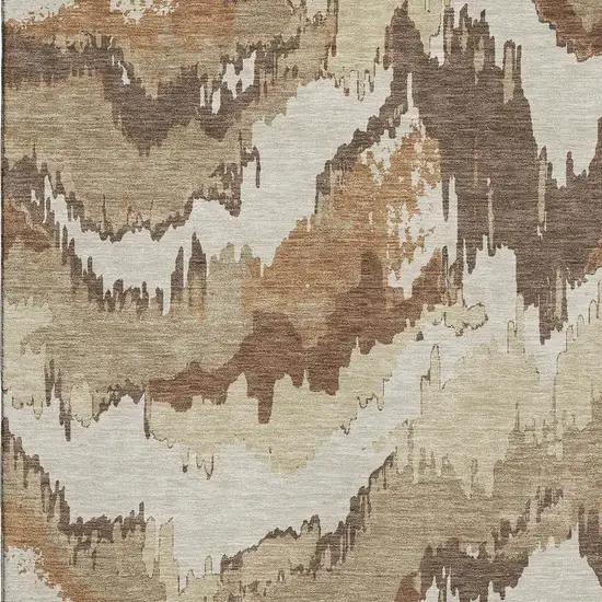 Chocolate Ivory And Beige Abstract Washable Area Rug With UV Protection Photo 5
