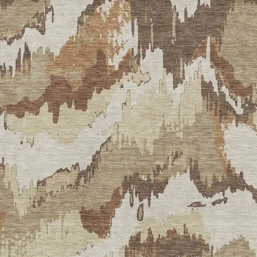 Chocolate Ivory And Beige Abstract Washable Area Rug With UV Protection Photo 5