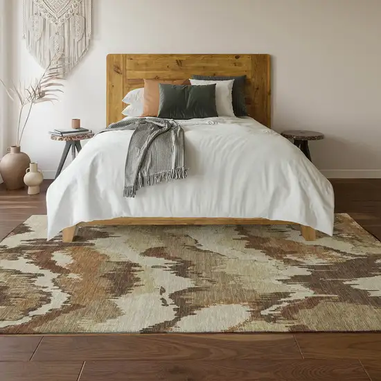 Chocolate Ivory And Beige Abstract Washable Area Rug With UV Protection Photo 8