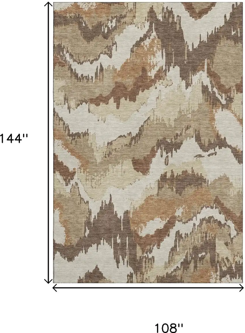Chocolate Ivory And Beige Abstract Washable Area Rug With UV Protection Photo 3