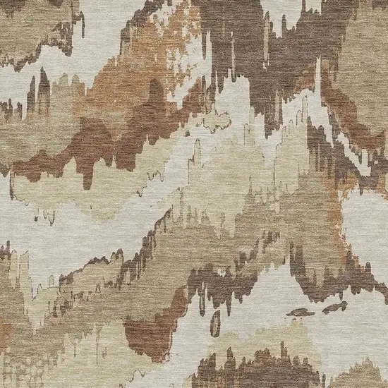 Chocolate Ivory And Beige Abstract Washable Area Rug With UV Protection Photo 5