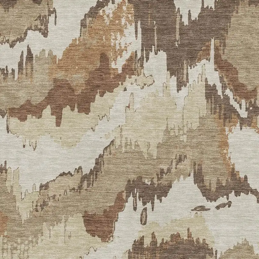 Chocolate Ivory And Beige Abstract Washable Area Rug With UV Protection Photo 5