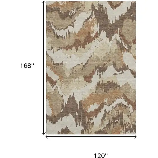 Chocolate Ivory And Beige Abstract Washable Area Rug With UV Protection Photo 3