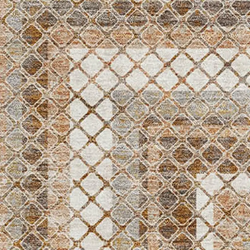 Chocolate Ivory And Beige Geometric Washable Area Rug With UV Protection Photo 3