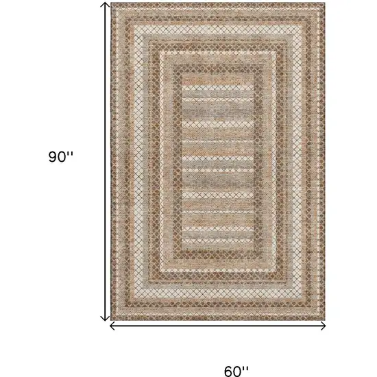 Chocolate Ivory And Beige Geometric Washable Area Rug With UV Protection Photo 9