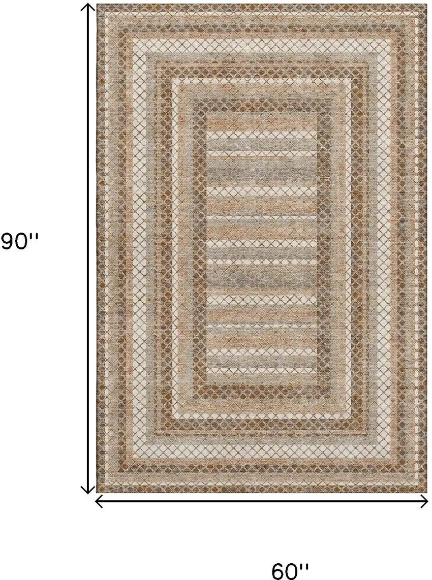 Chocolate Ivory And Beige Geometric Washable Area Rug With UV Protection Photo 9