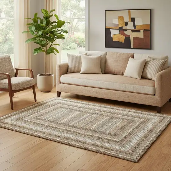 Chocolate Ivory And Beige Geometric Washable Area Rug With UV Protection Photo 2