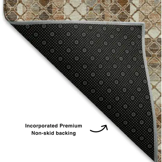 Chocolate Ivory And Beige Geometric Washable Area Rug With UV Protection Photo 7