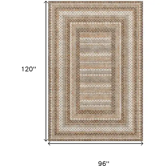Chocolate Ivory And Beige Geometric Washable Area Rug With UV Protection Photo 9