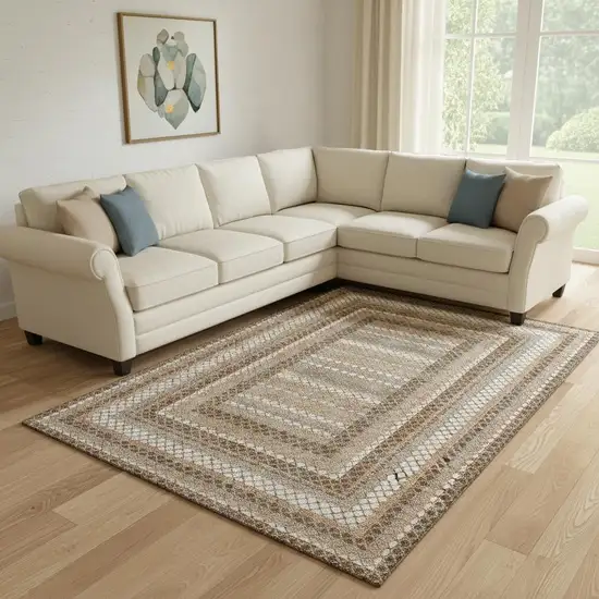 Chocolate Ivory And Beige Geometric Washable Area Rug With UV Protection Photo 2