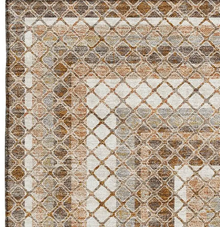 Chocolate Ivory And Beige Geometric Washable Area Rug With UV Protection Photo 4