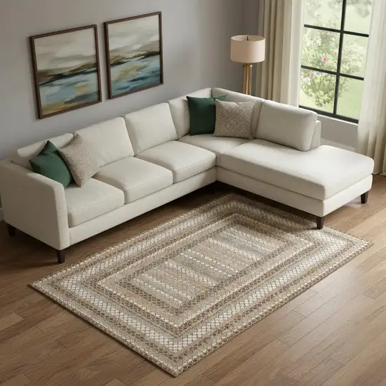 Chocolate Ivory And Beige Geometric Washable Area Rug With UV Protection Photo 2