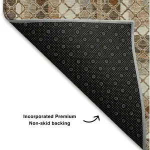 Photo of Chocolate Ivory And Beige Geometric Washable Area Rug With UV Protection