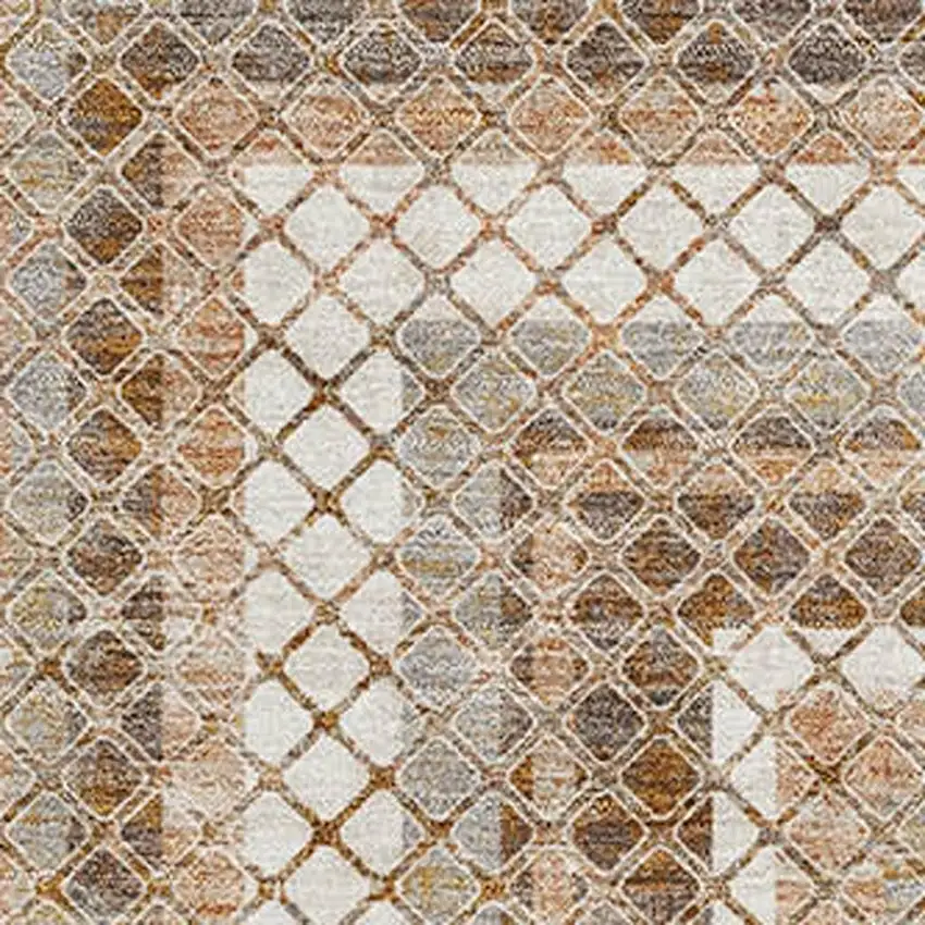 Chocolate Ivory And Beige Geometric Washable Area Rug With UV Protection Photo 3