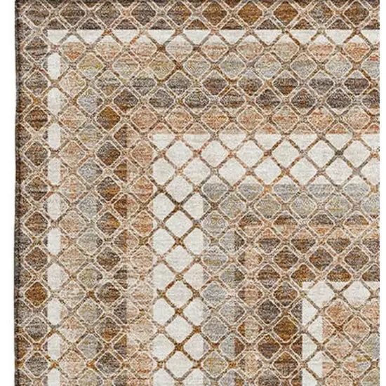 Chocolate Ivory And Beige Geometric Washable Area Rug With UV Protection Photo 4